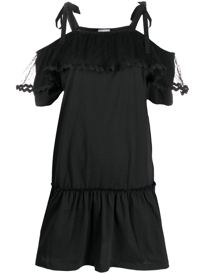 Red Valentino Tulle Panel Mini Dress In Black