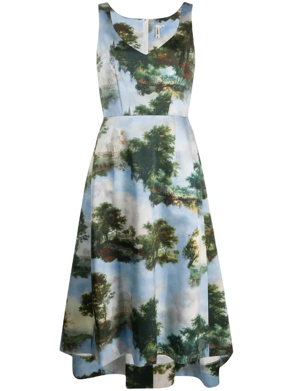 Comme des Garçons Landscape Print A-line Dress in Blue