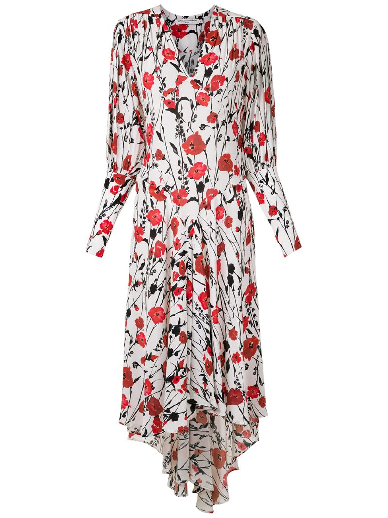 Shop Reinaldo Lourenço Silk Floral Midi Dress In White