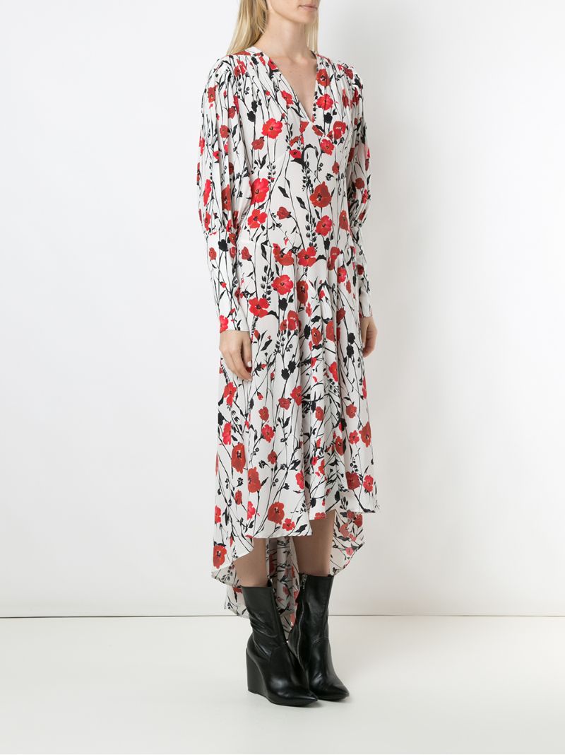 Shop Reinaldo Lourenço Silk Floral Midi Dress In White