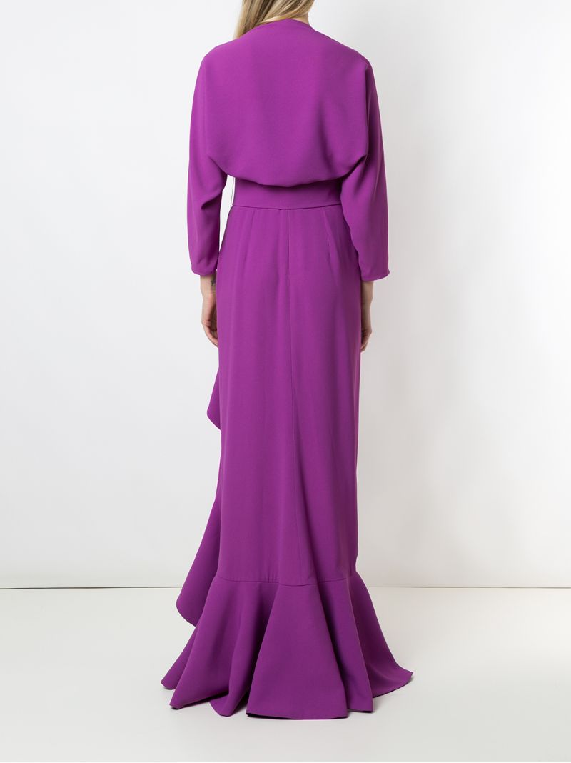 Shop Reinaldo Lourenço Ruffle Slit Gown In Purple