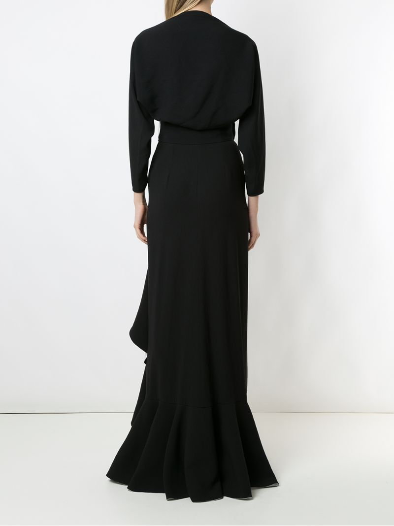 Shop Reinaldo Lourenço Ruffled Slit Gown In Black