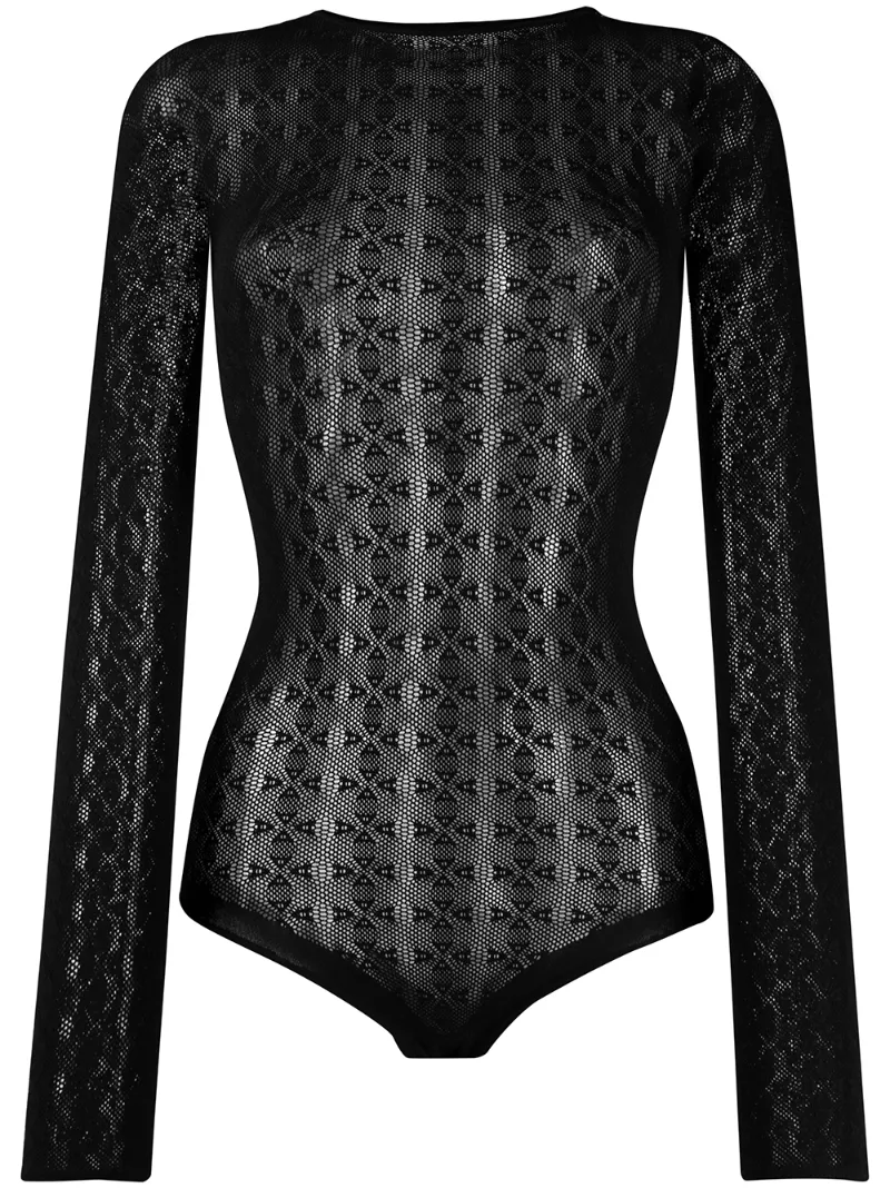a knit open lock bodysuit in 001 black