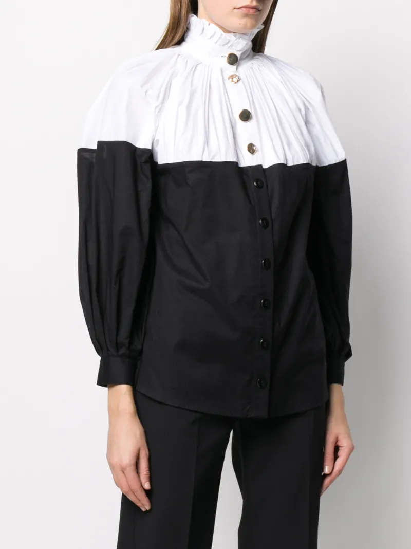Seen Users Ruffled-neck Two-tone Shirt In White