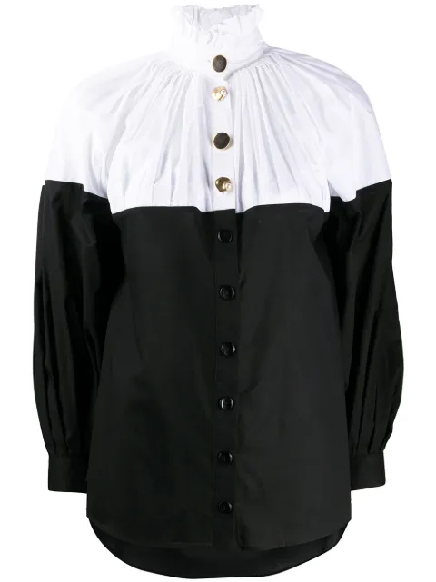 Seen Users ruffled-neck two-tone shirt