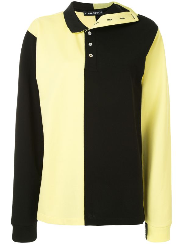 black and yellow striped polo shirt