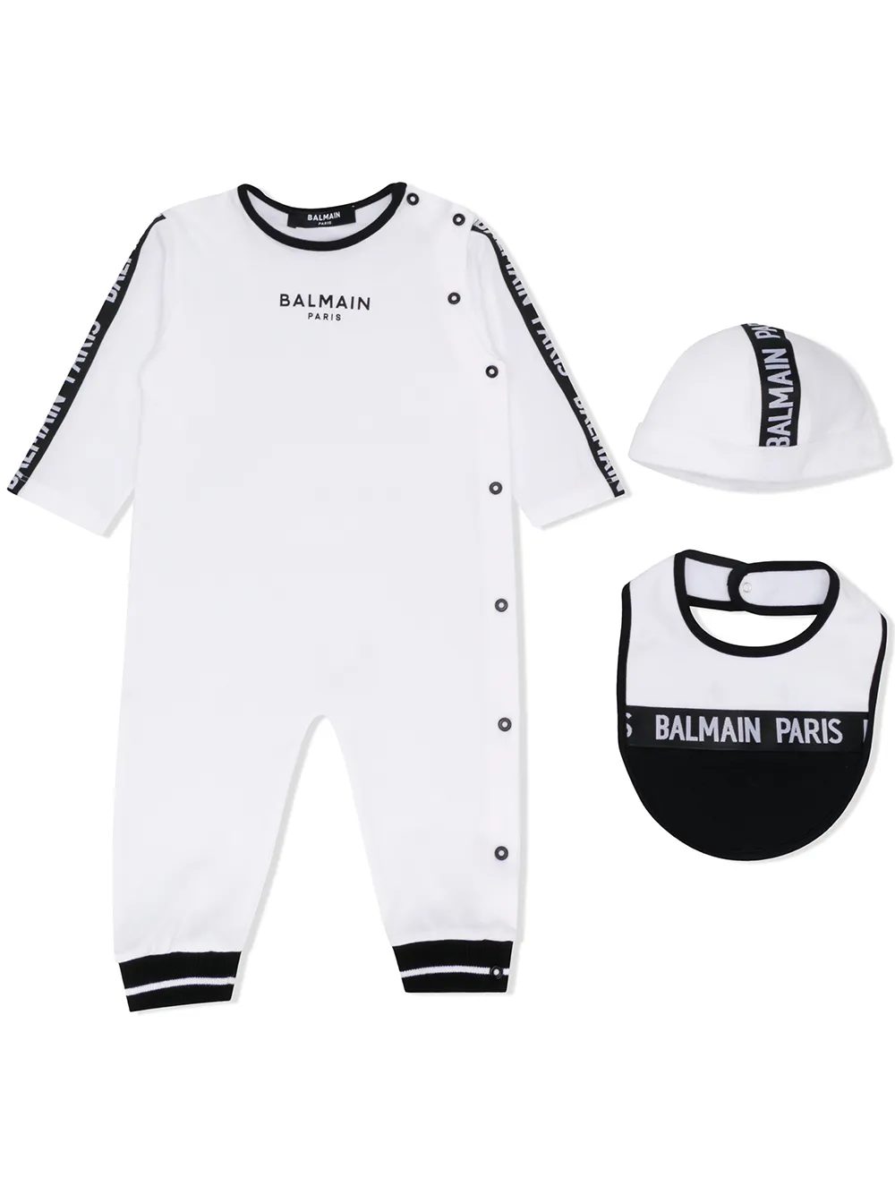 фото Balmain kids комплект из комбинезона, нагрудника и шапки с логотипом