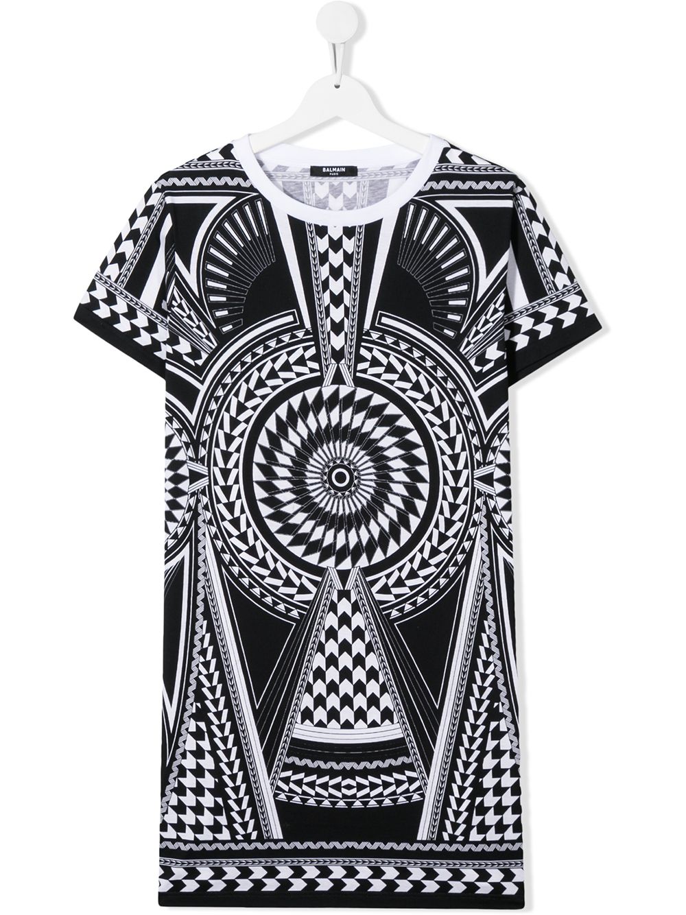 Balmain Teen Abstract-print T-shirt Dress In Black