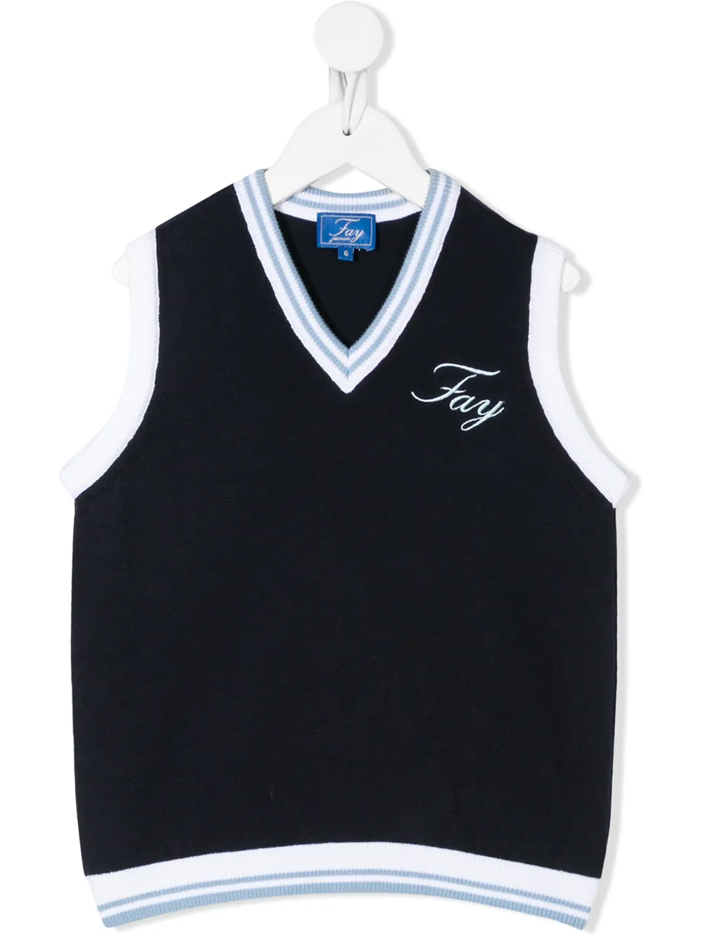 Fay Kids' Embroidered Logo Knitted Waistcoat In Blue