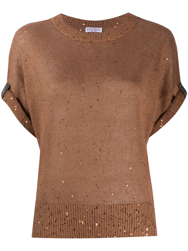 Brunello Cucinelli Sequin-embellished Knitted Top In Brown