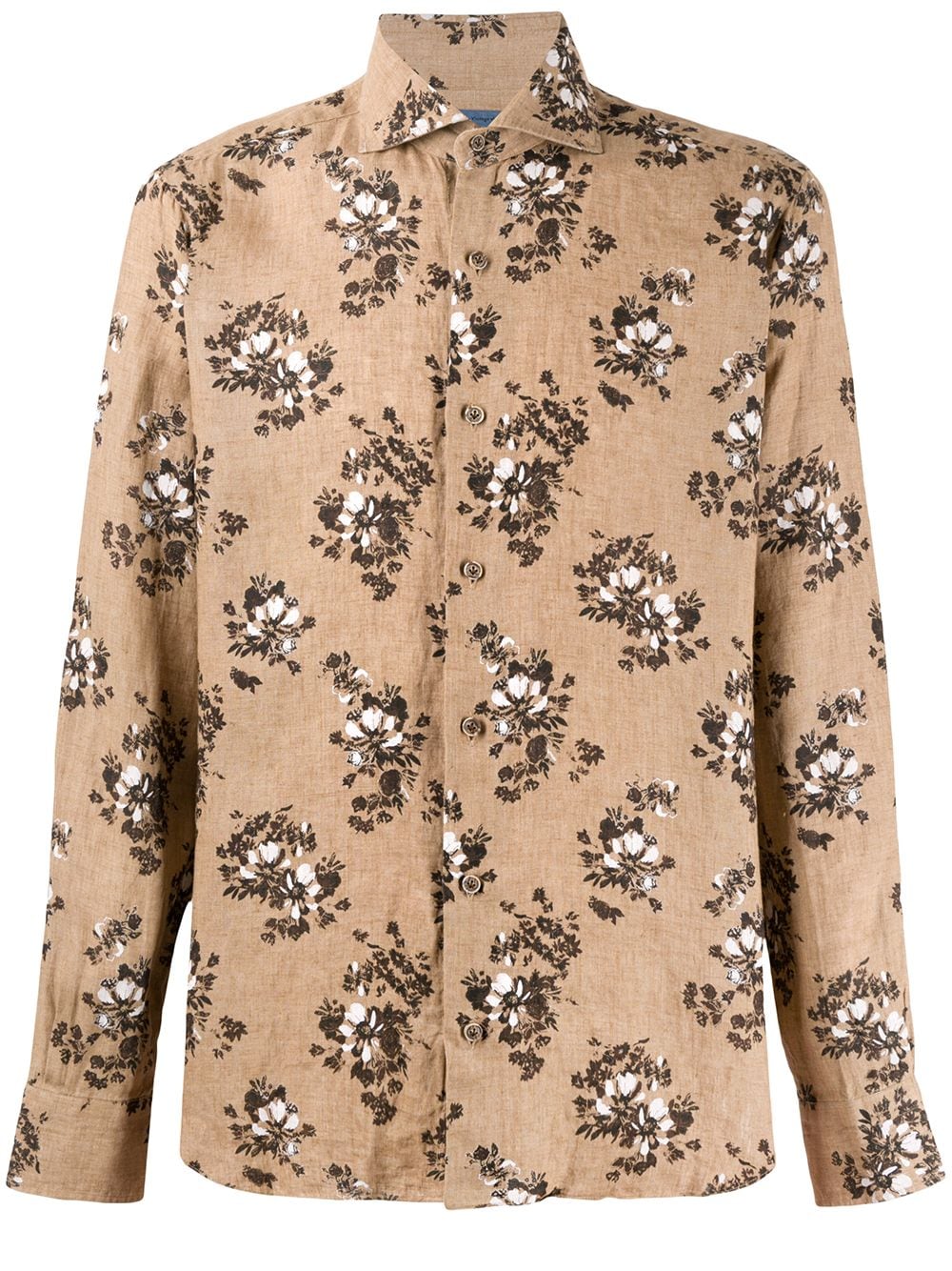 Barba Flower Posey Printed Linen Shirt In Neutrals