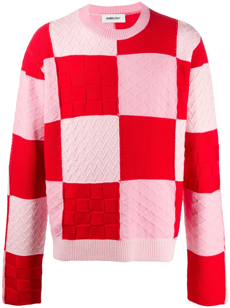 Shop Ambush Patchwork Knitted Jumper In Red