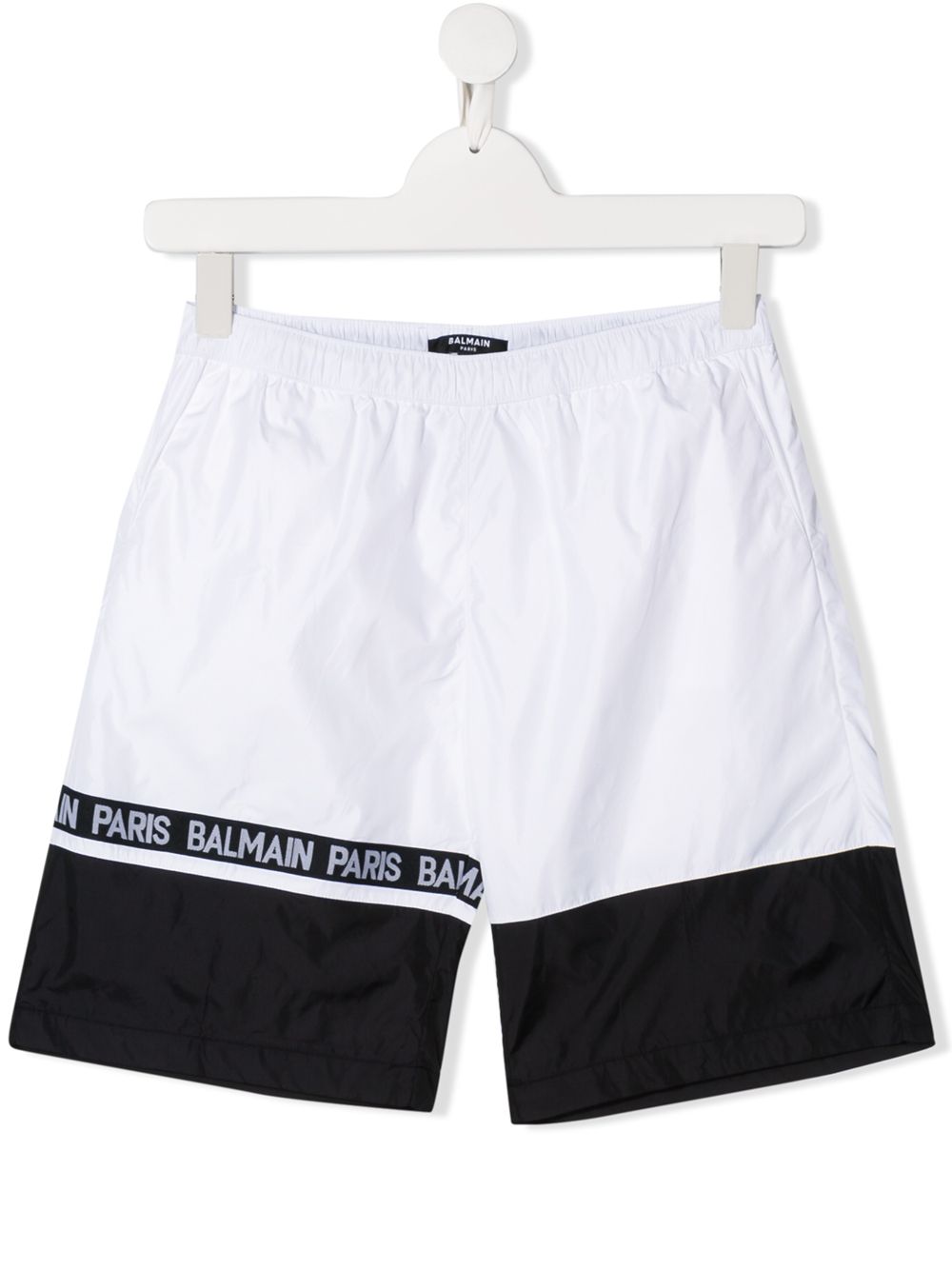 Shop Balmain Logo Swim Trunks In White