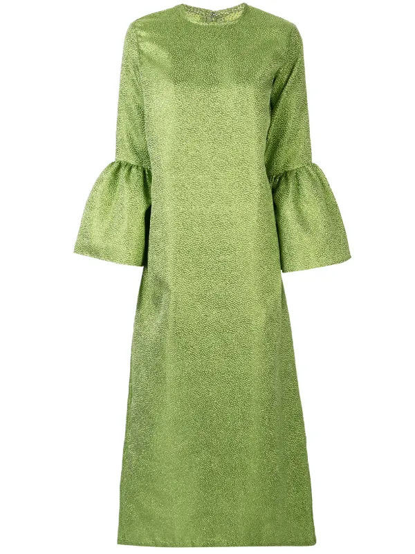 green brocade dress