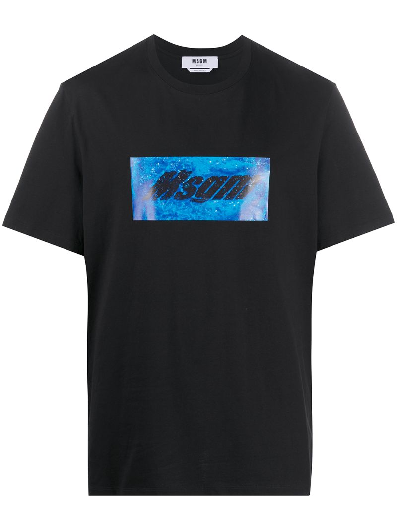 Shop Msgm Box Logo-print Cotton T-shirt In Black