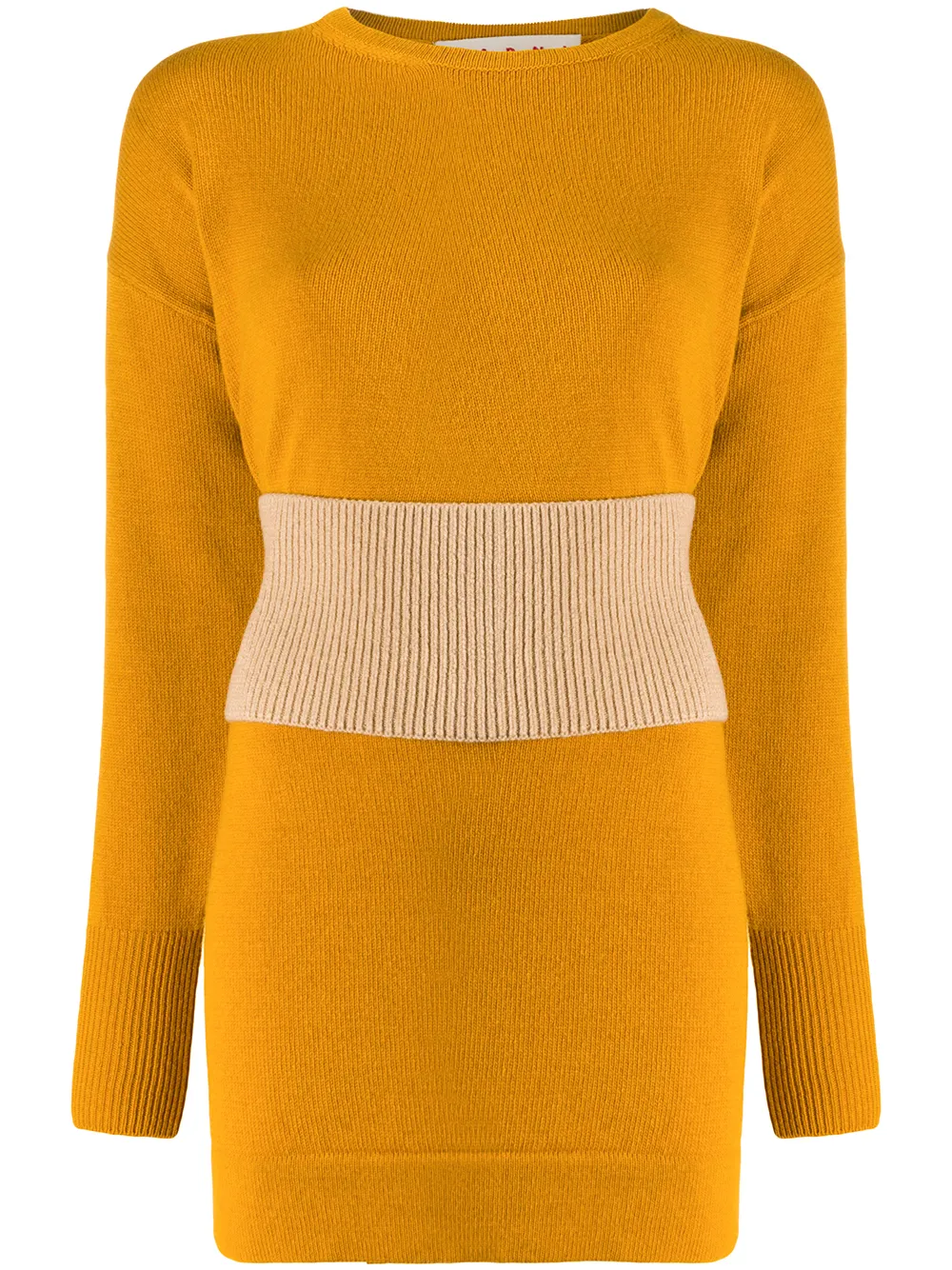 Marni Ribbed-waist Longline Sweater In Yellow