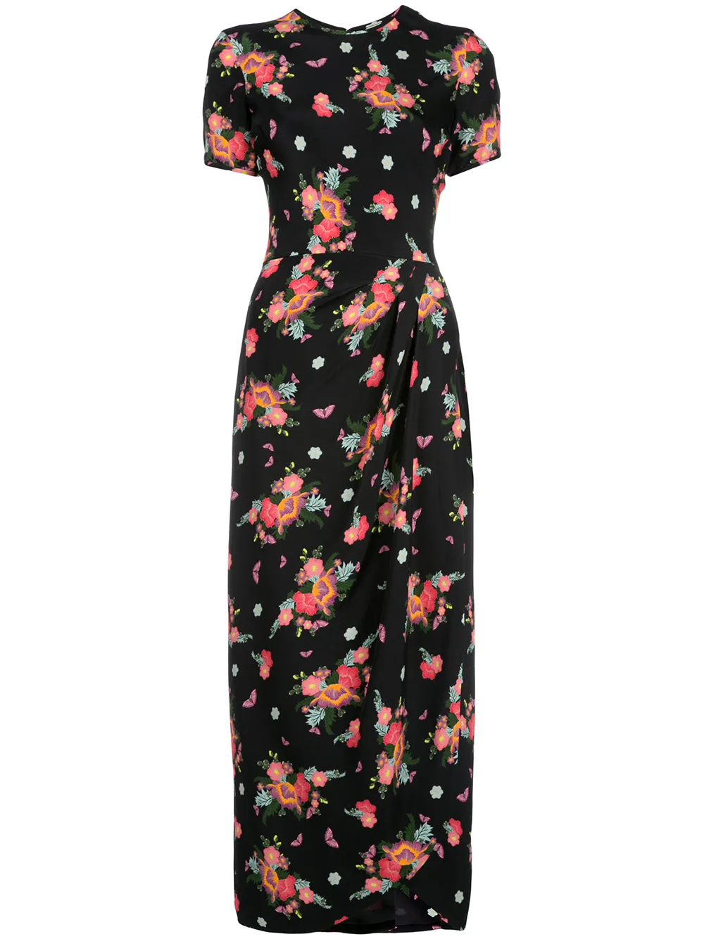 Rebecca De Ravenel Floral-print Fitted Maxi Dress In 黑色 | ModeSens