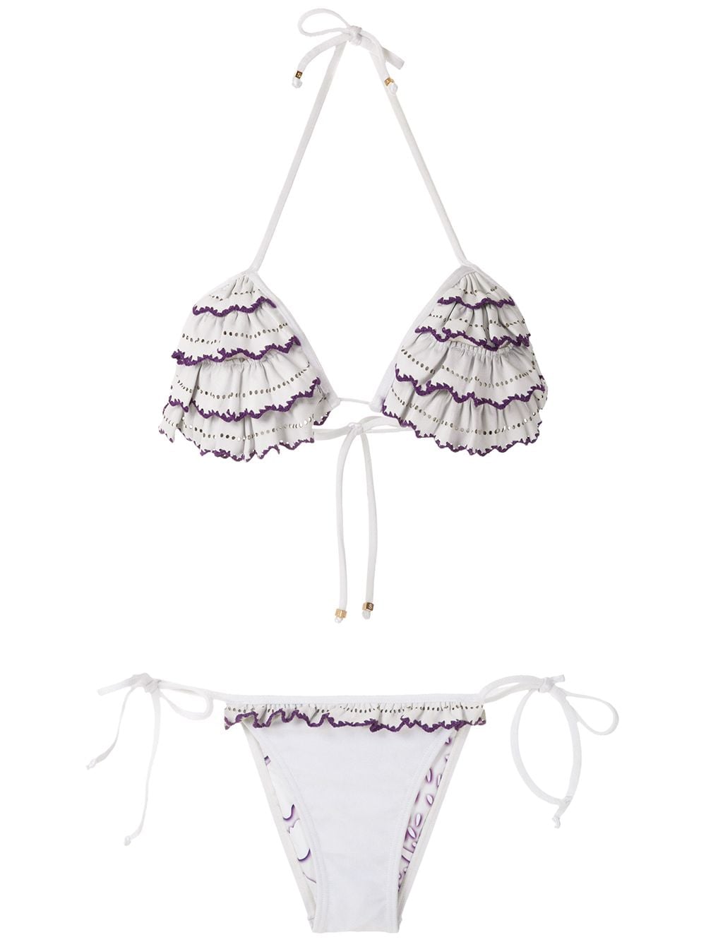 Shop Amir Slama Ruffled Triangle Bikini Set In White