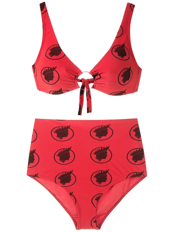 red high waisted bikini set