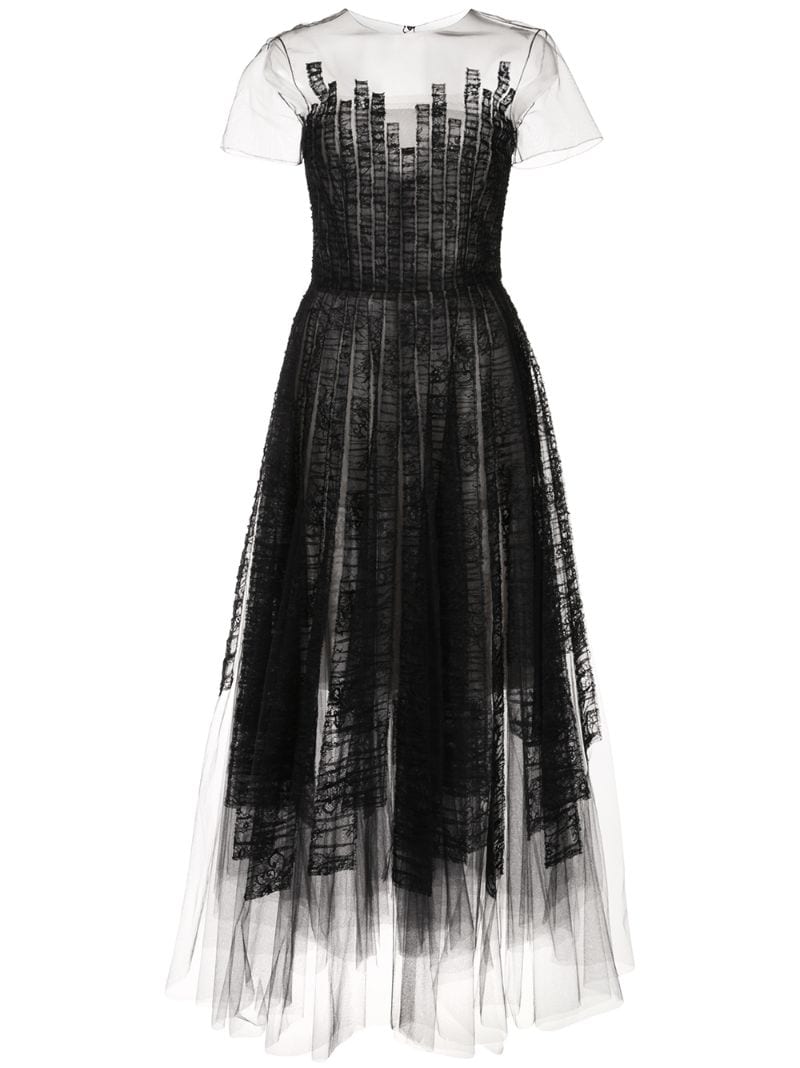 Oscar De La Renta Shredded-lace A-line Dress In Black