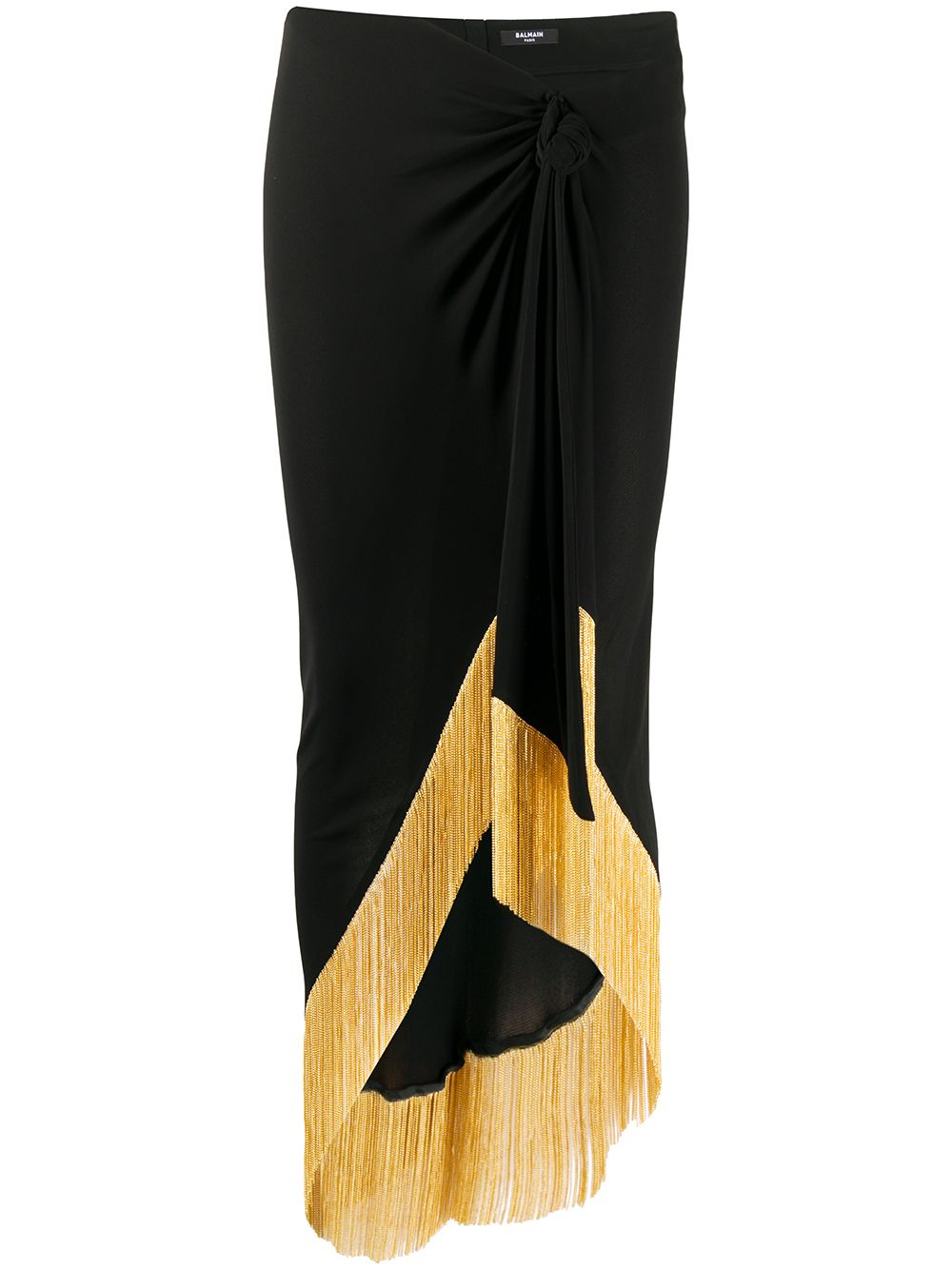 Balmain Asymmetric Fringe Skirt In Black