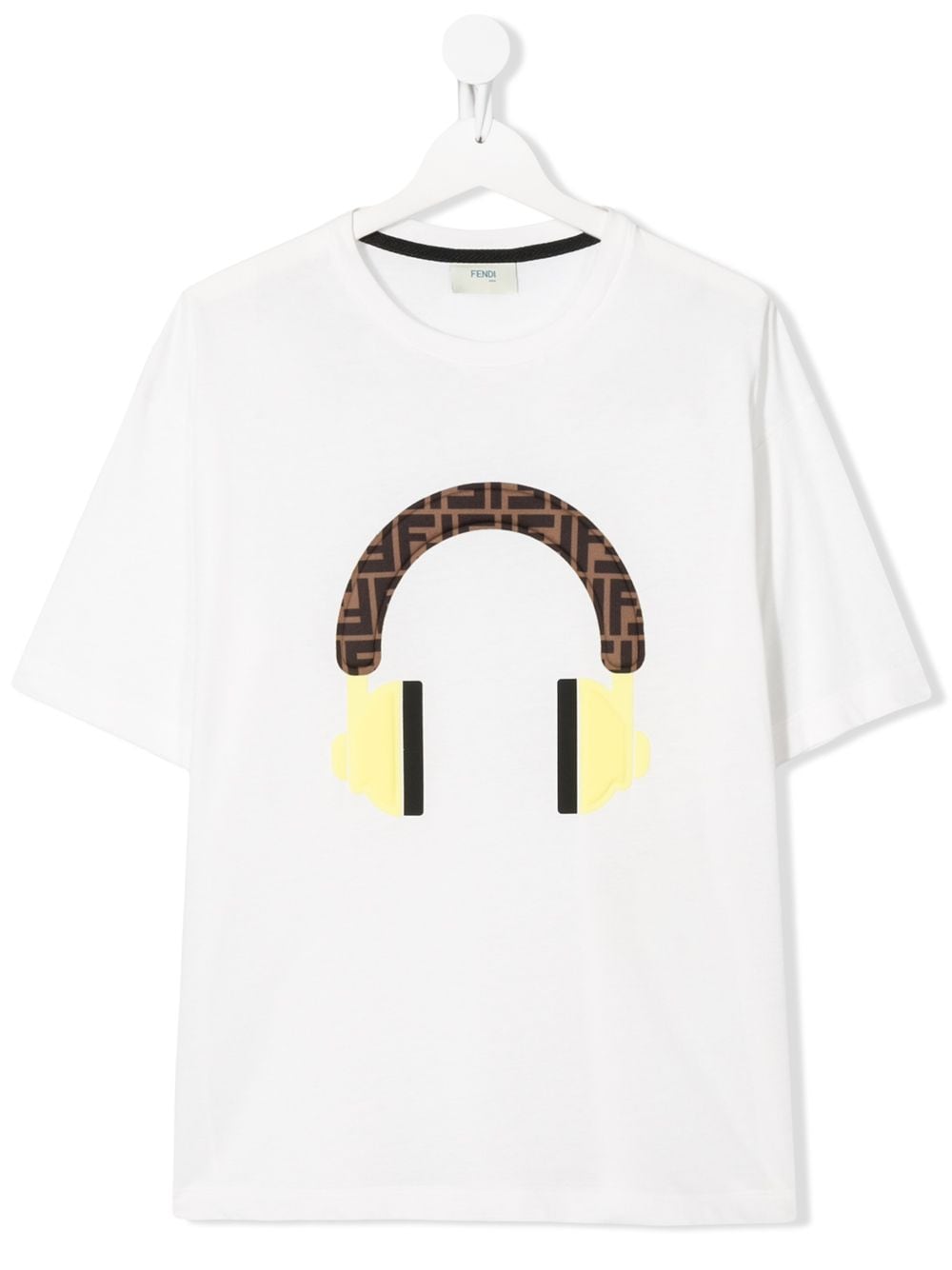 Fendi Kids' Ff Headphone Motif T-shirt In 白色