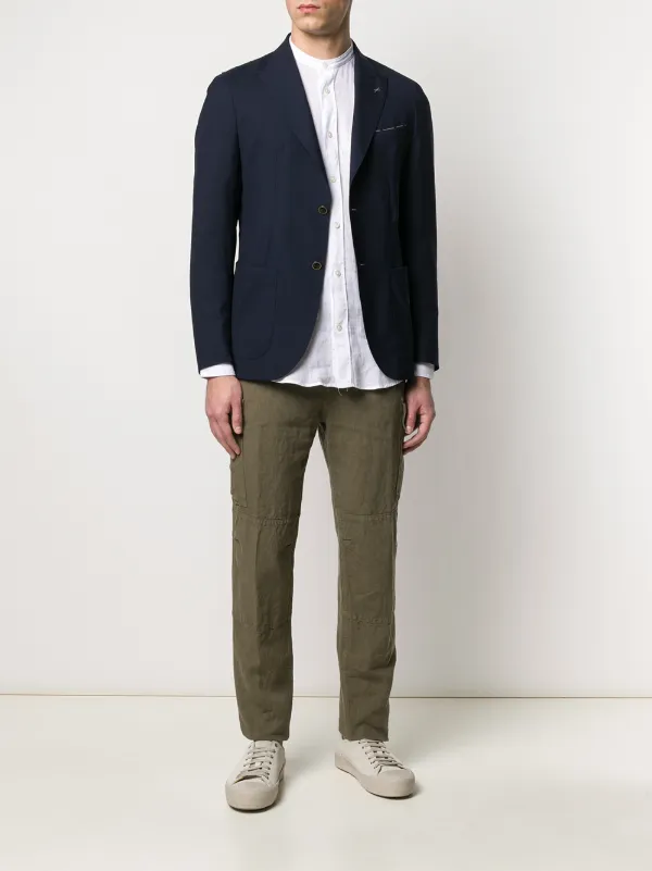 slim fit collarless shirt