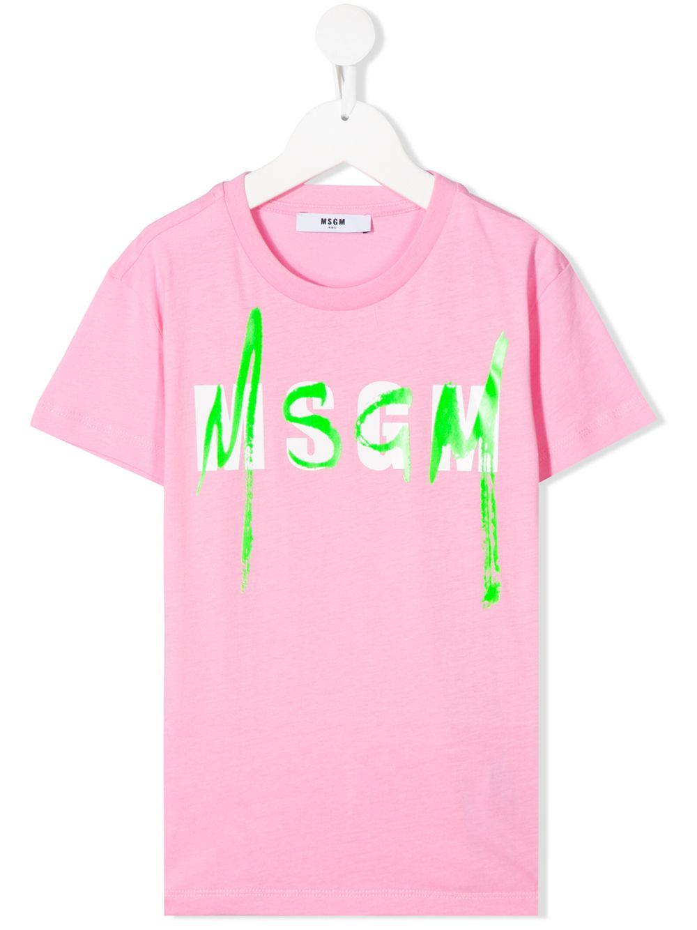 Msgm Kids' Double Logo Print T-shirt In Pink