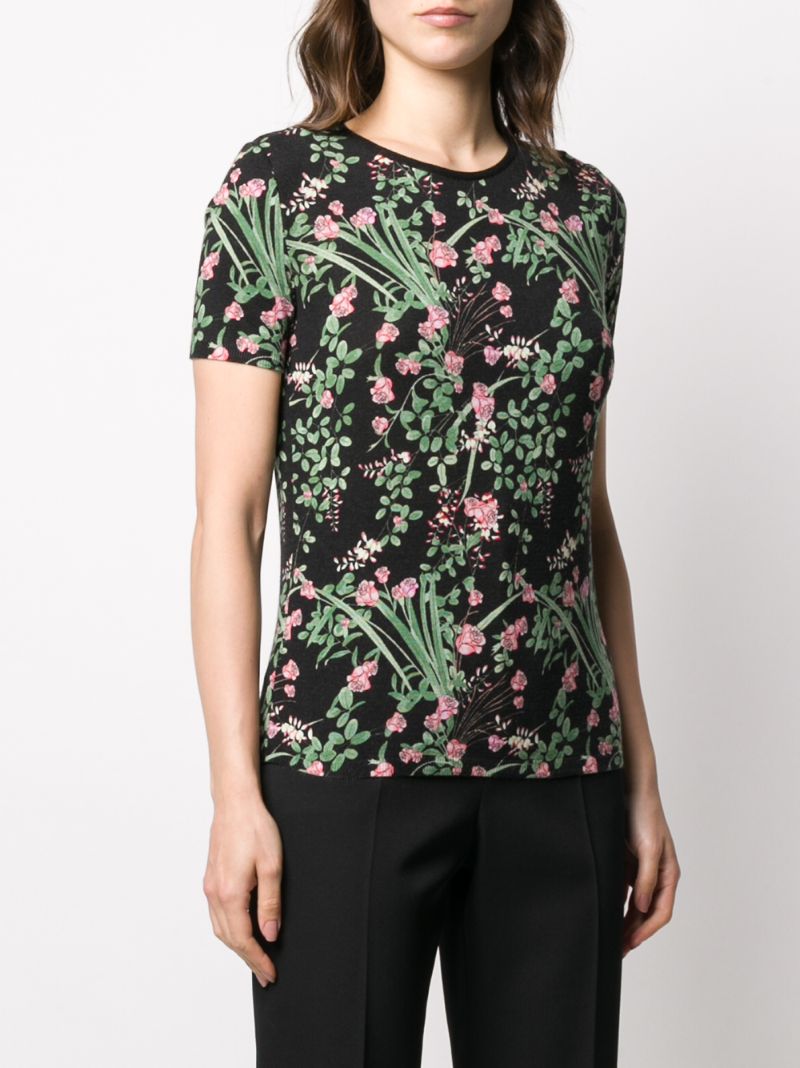 Shop Giambattista Valli Short Sleeve Floral Knitted Top In Black