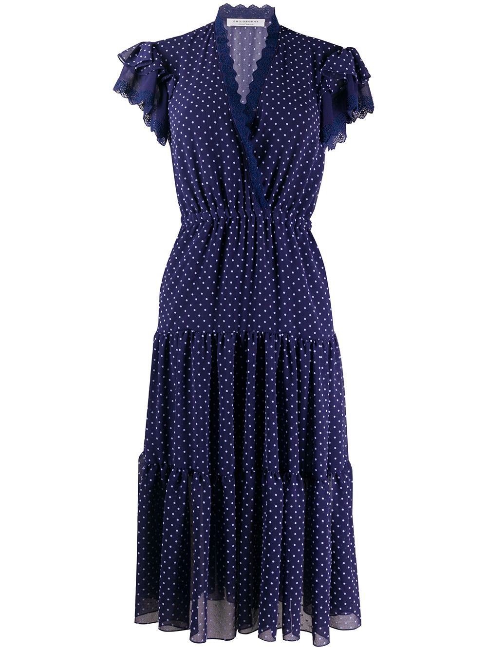 Philosophy Di Lorenzo Serafini Polka-dot Midi Dress In Blue