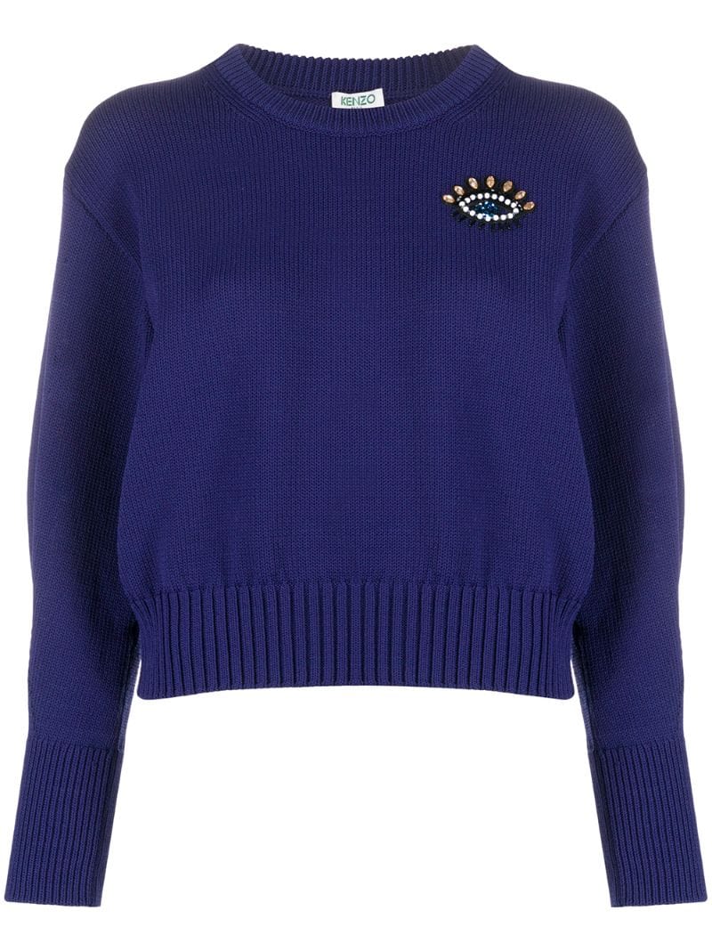 Kenzo Motif Embellishment Knitted Jumper In Blue