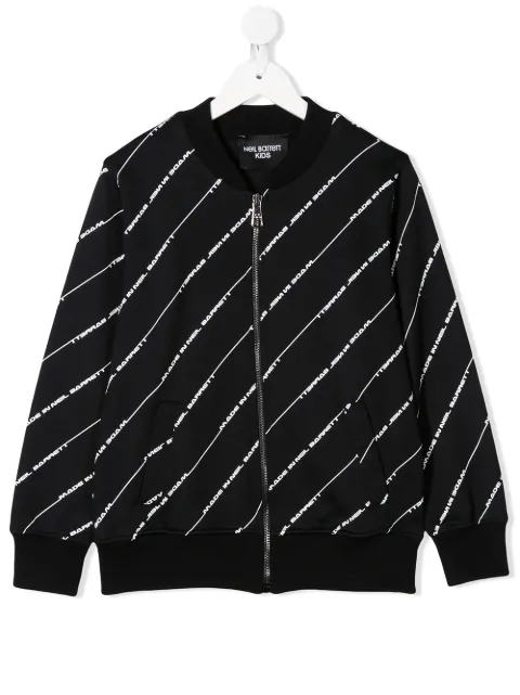 Neil Barrett Kids diagonal logo stripe bomber jacket