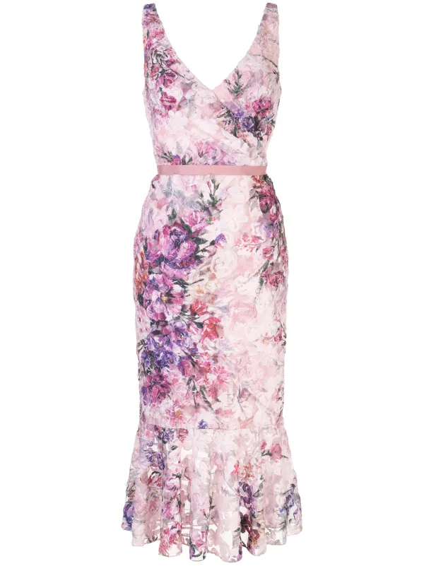 marchesa notte floral peplum dress