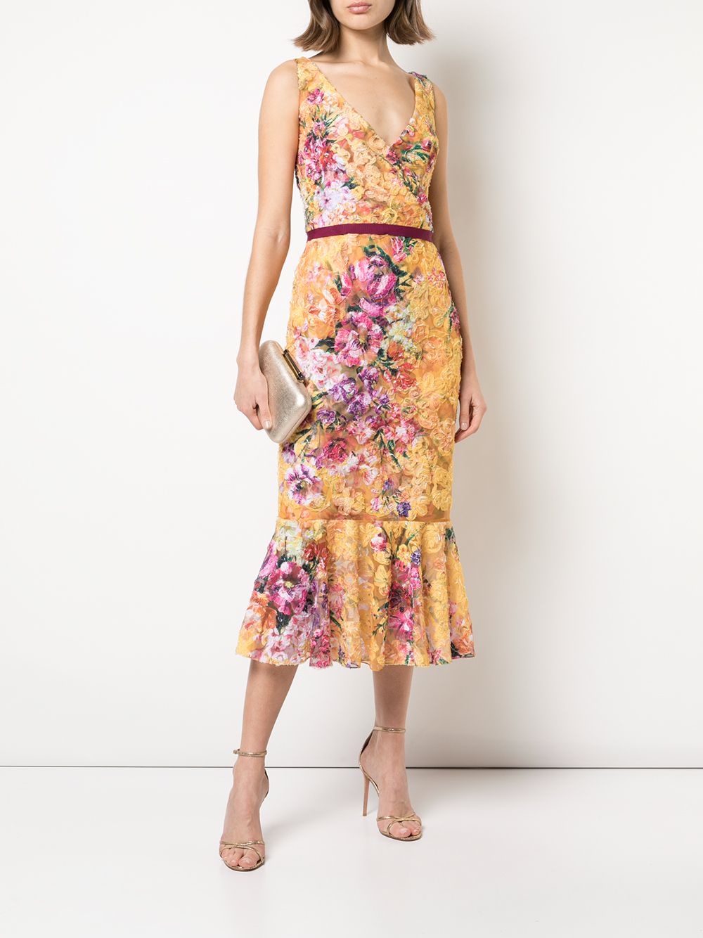 фото Marchesa notte кружевное платье с цветочным принтом