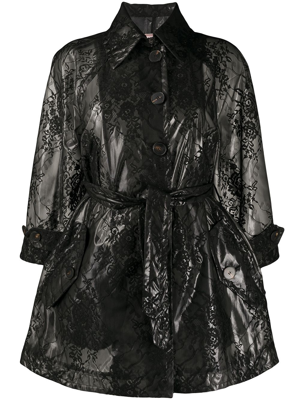 Antonio Marras Transparent Lace Print Coat In Black