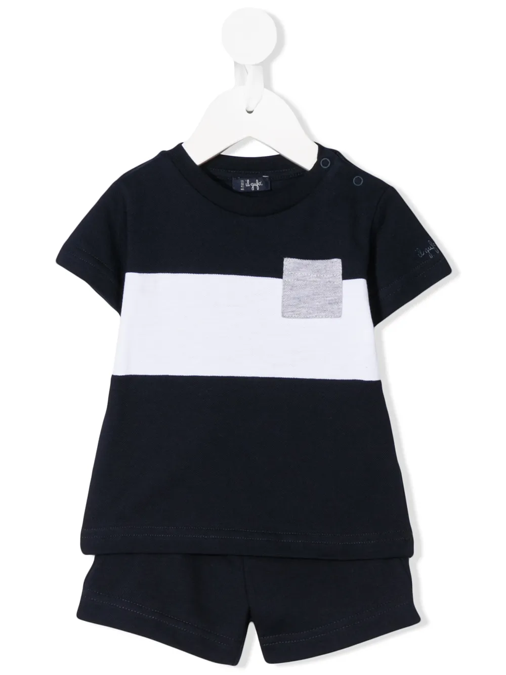 Il Gufo Babies' Colour-block T-shirt And Shorts Set In Blue