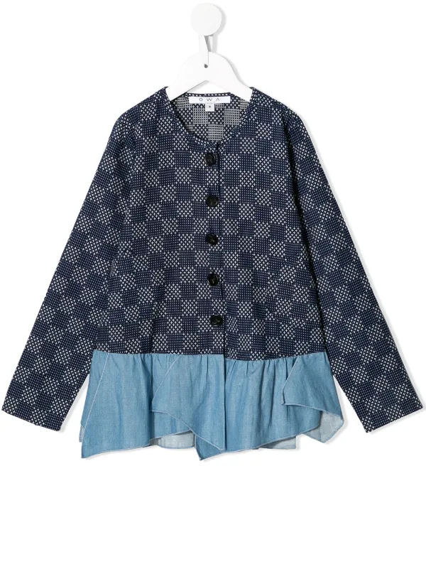 blue checkered cardigan