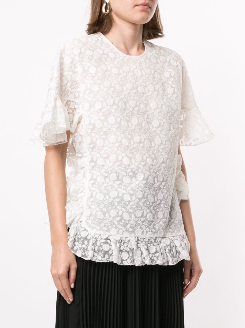 Shop Giambattista Valli Floral Embroidered Silk Blouse In White