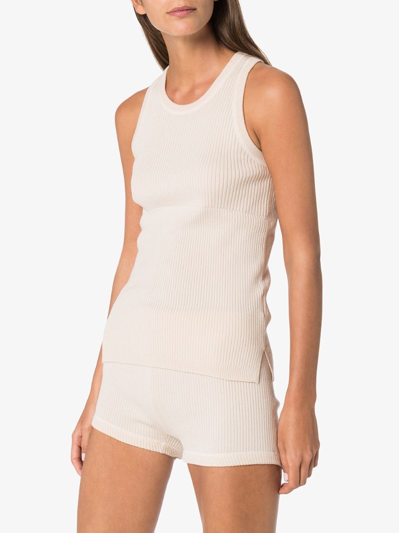 Shop Reebok Ribbed Knit Tank Top In Neutrals