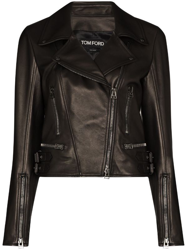 TOM FORD black leather biker jacket for women | GIL450LEX228 at 