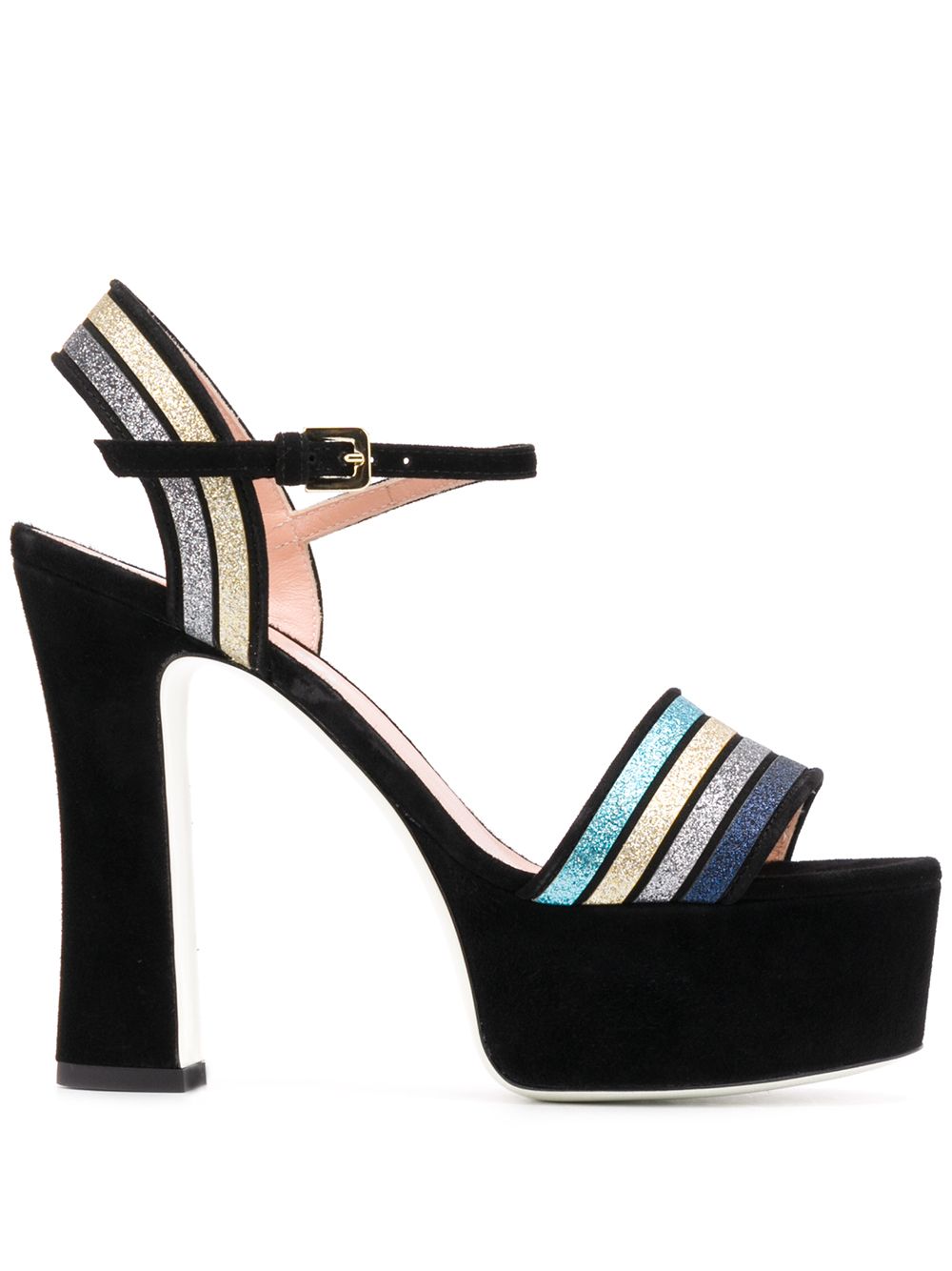 Pollini Striped Heeled Sandals In Black