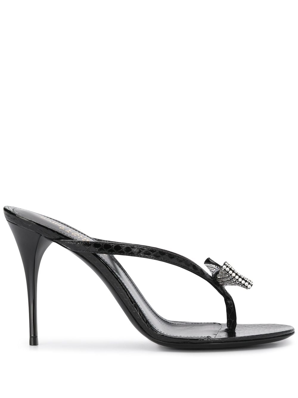 Saint Laurent Lexi Crystal Embellished Croc Effect Leather Sandals In Black Modesens 