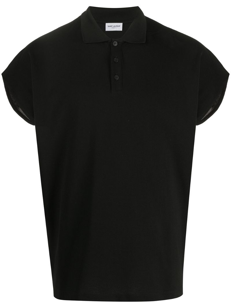 Shop Saint Laurent Flared Short Sleeve Polo Shirt In Black