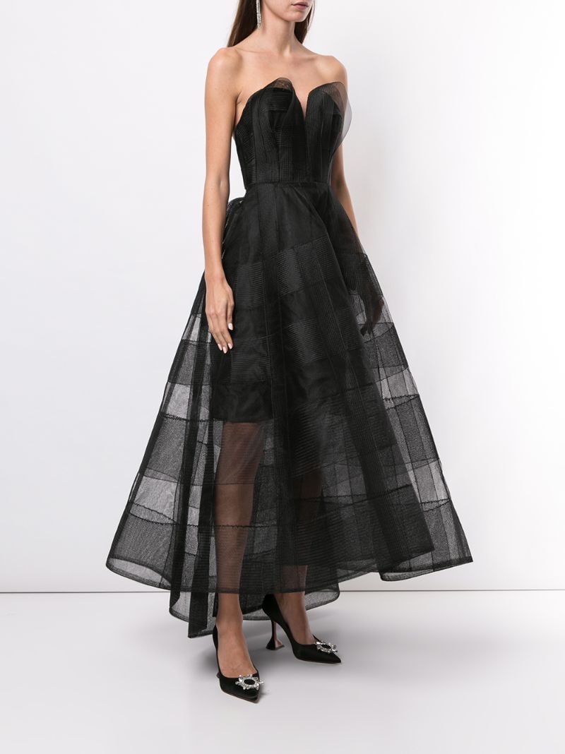 Shop Christian Siriano Belted Checked Mesh Dress In Black