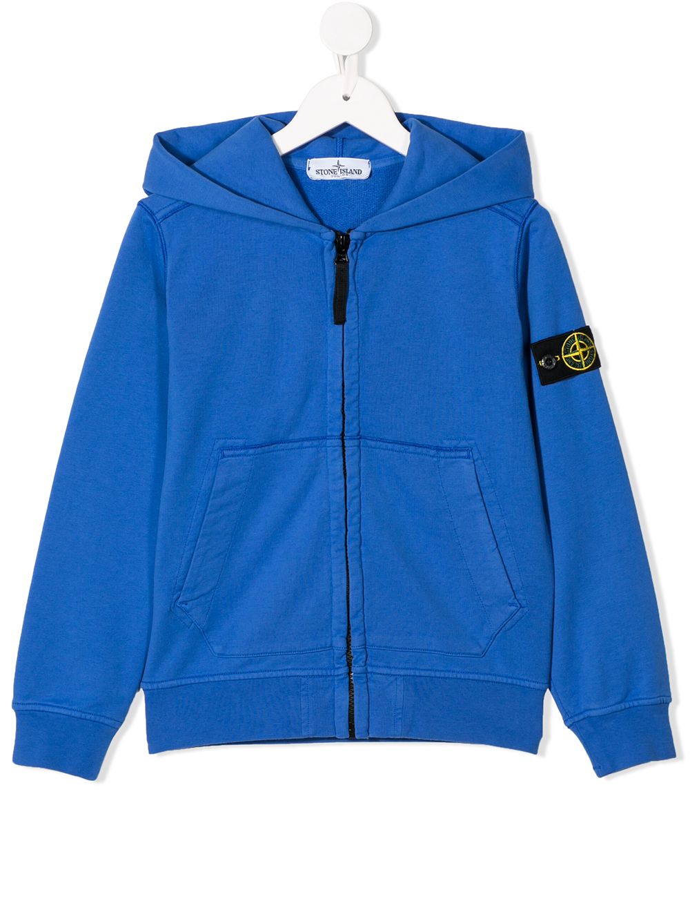 Stone Island Junior Kids' Logo Patch Detailed Zipped Hoodie In Blue