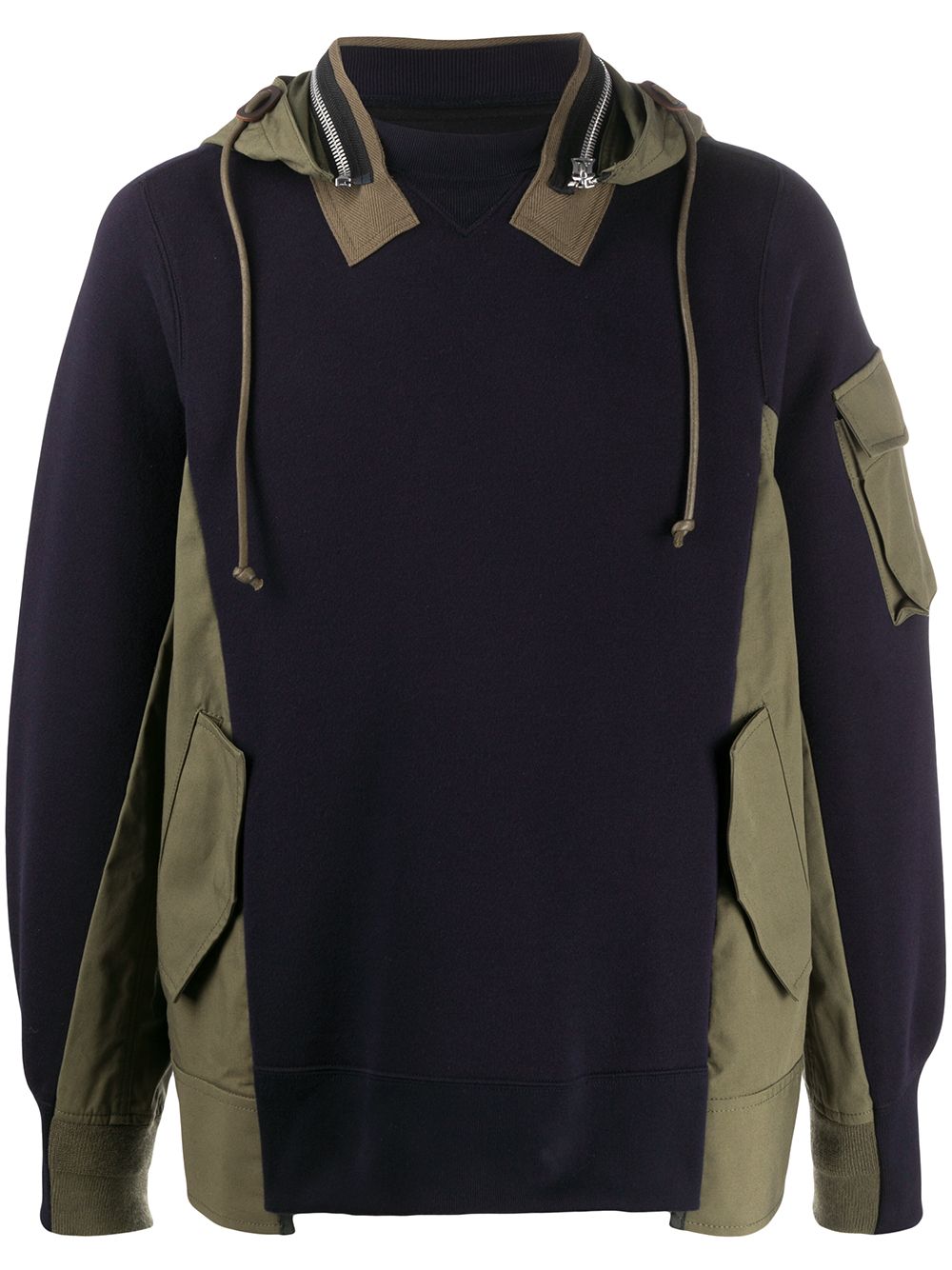 

sacai contrast-panel hooded jumper - Blue