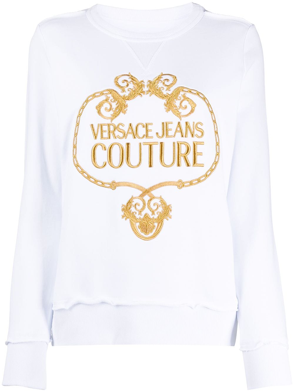 Versace Jeans Couture Logo Embroidered Crew Neck Sweatshirt In White