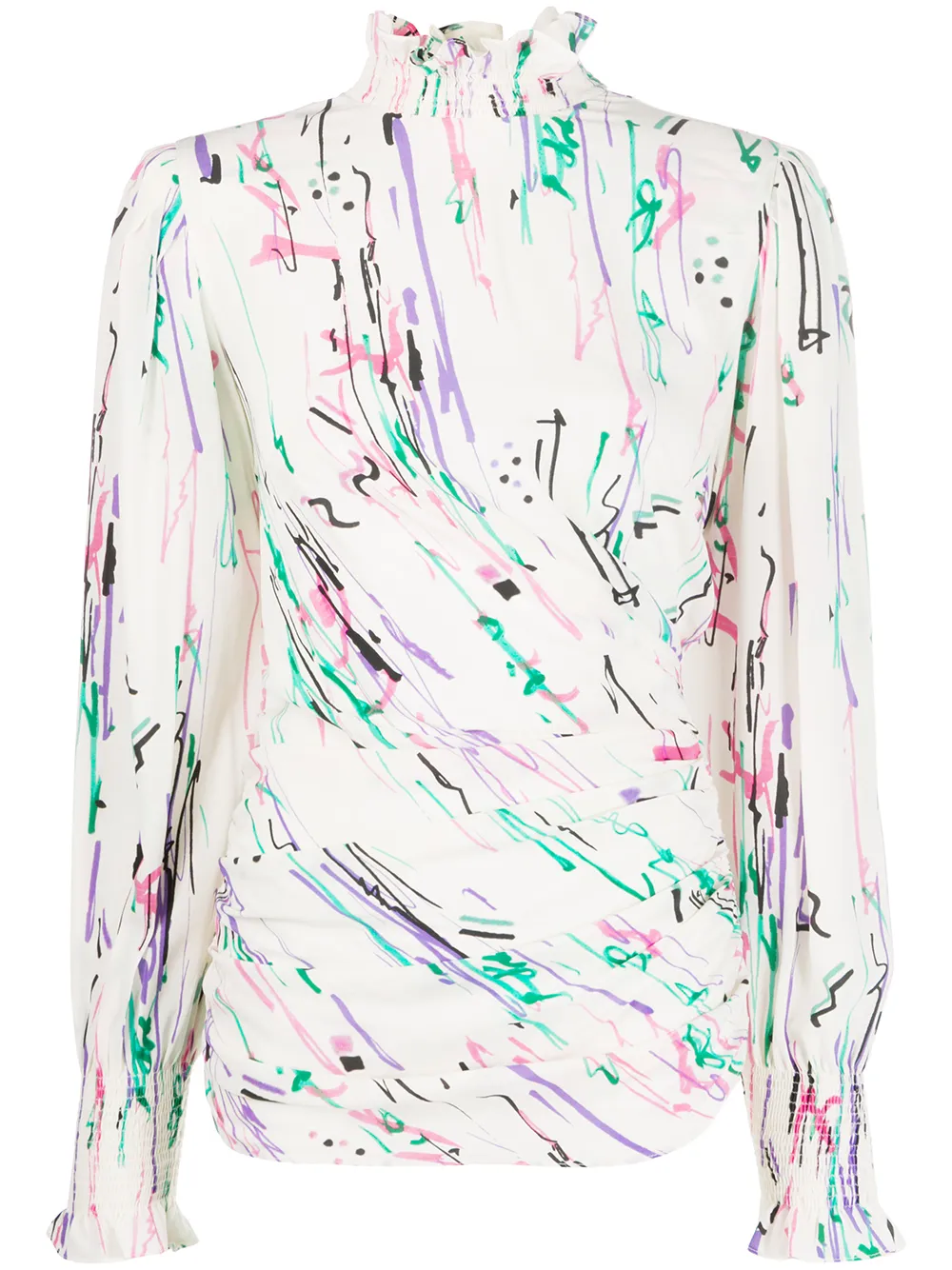 

Isabel Marant blusa con estampado abstracto y cuello alzado - Blanco