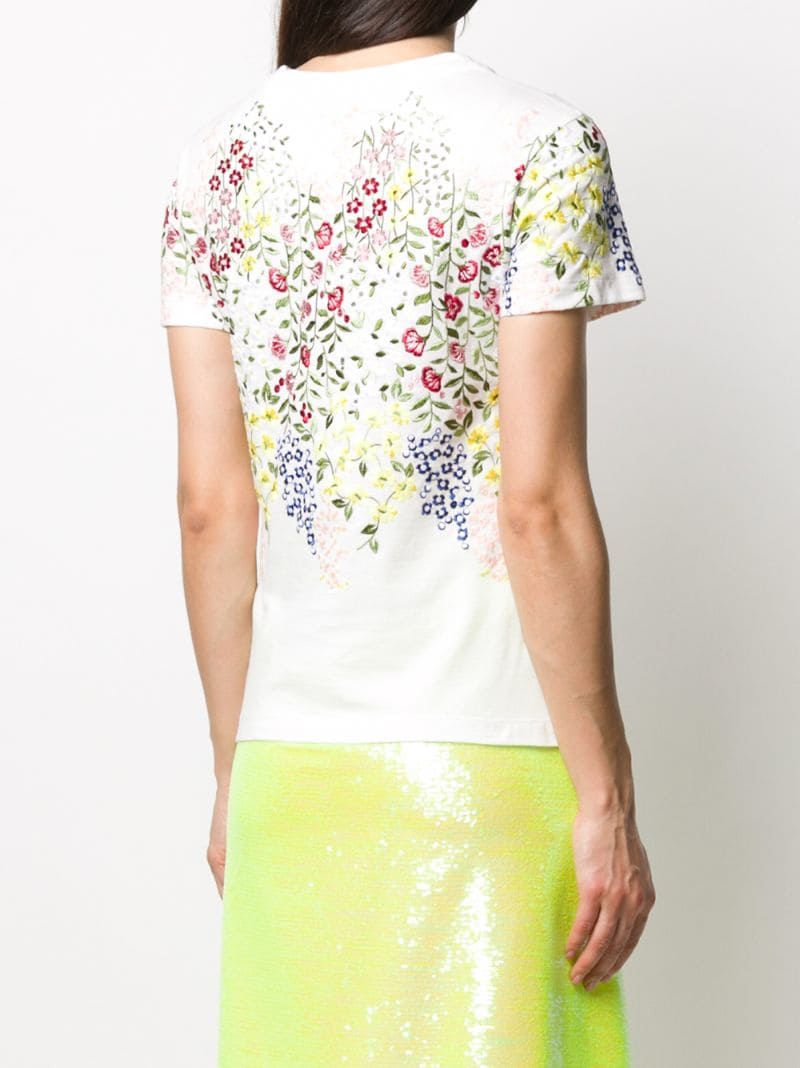 Shop Giambattista Valli Floral-embroidered T-shirt In White