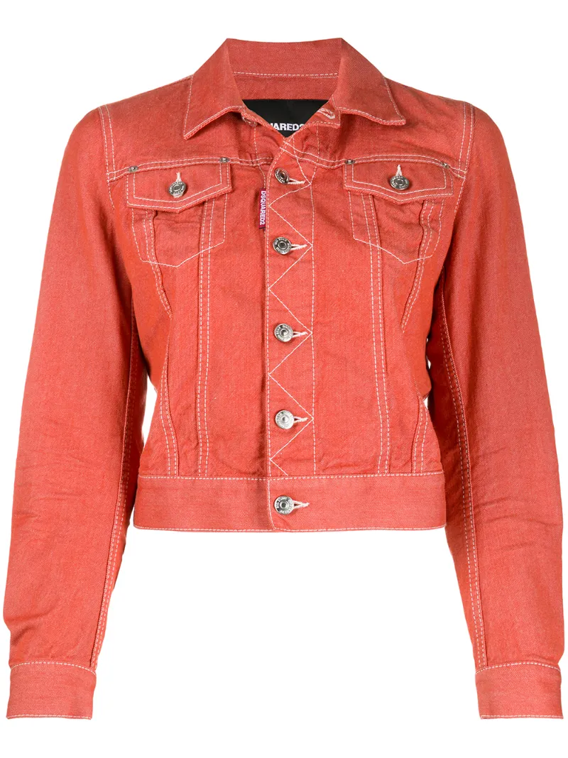 cropped orange denim jacket